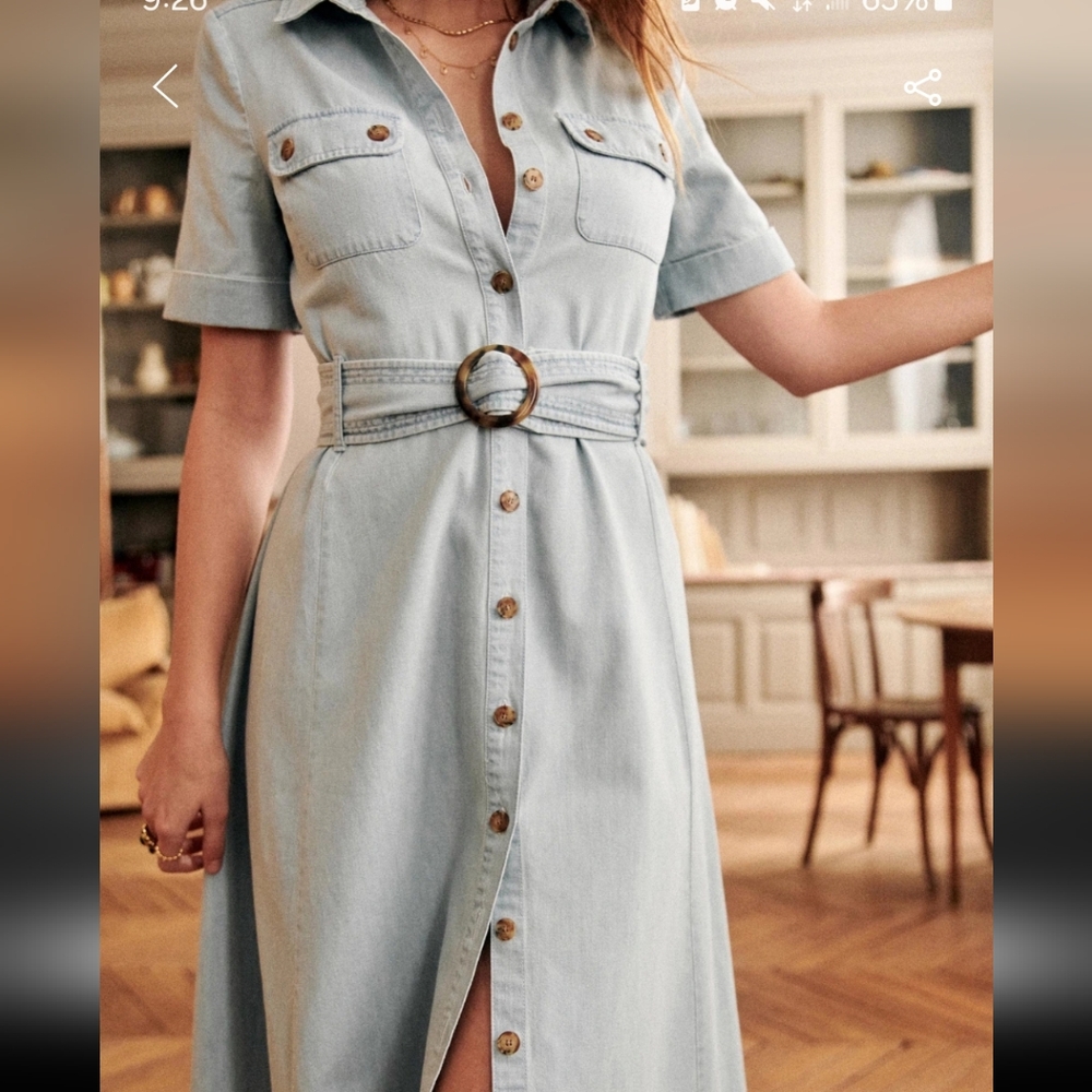 Sezane Jeannette 100% Cotton Short Sleeve Midi Dress